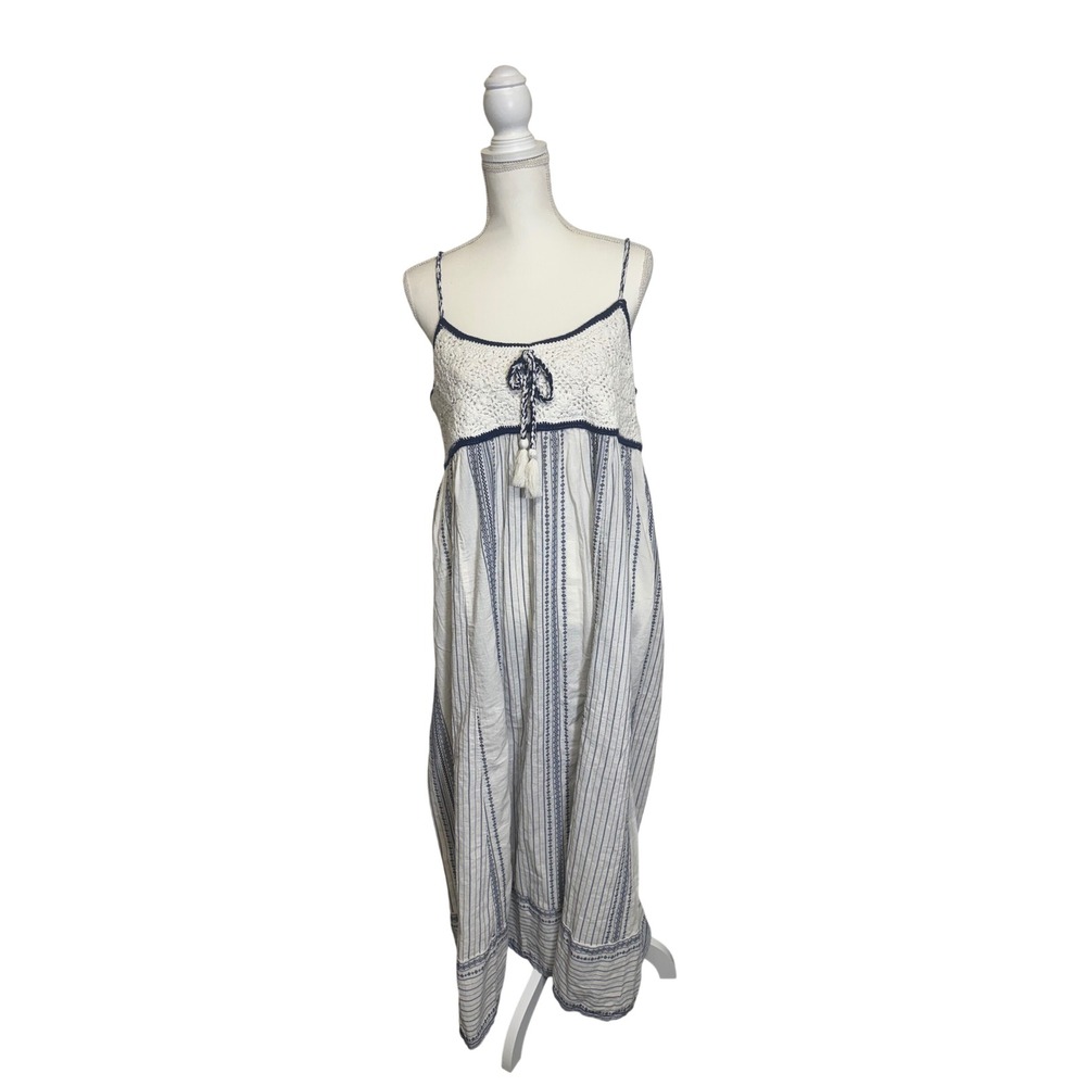 Lucky‎ Brand Women's White and Blue Maxi Dress with details Size Extra Large
